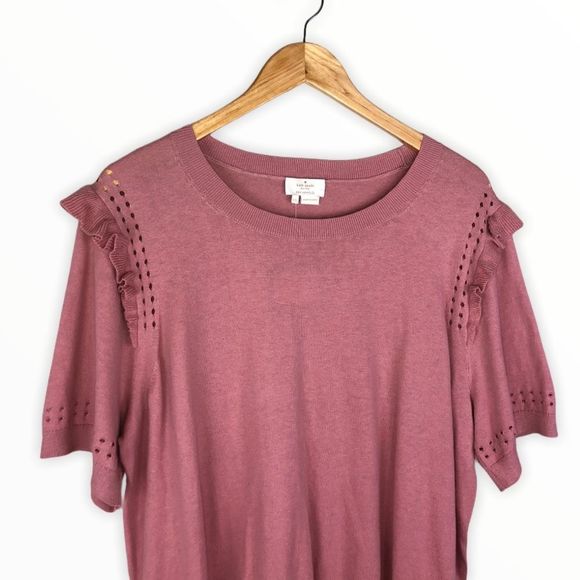 Kate Spade Light Pink Eyelet Ruffle Short Sleeve Sweater - Picture 4 of 13